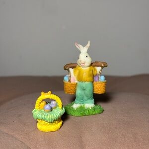 Easter Bunny Figurine with Baskets - Multicolored Vintage 1990s Hallmark
